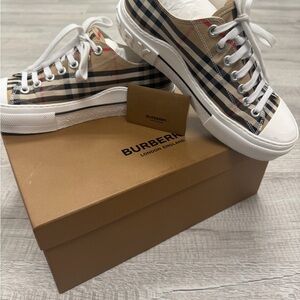 Burberry Beige and Red Plaid Sneakers